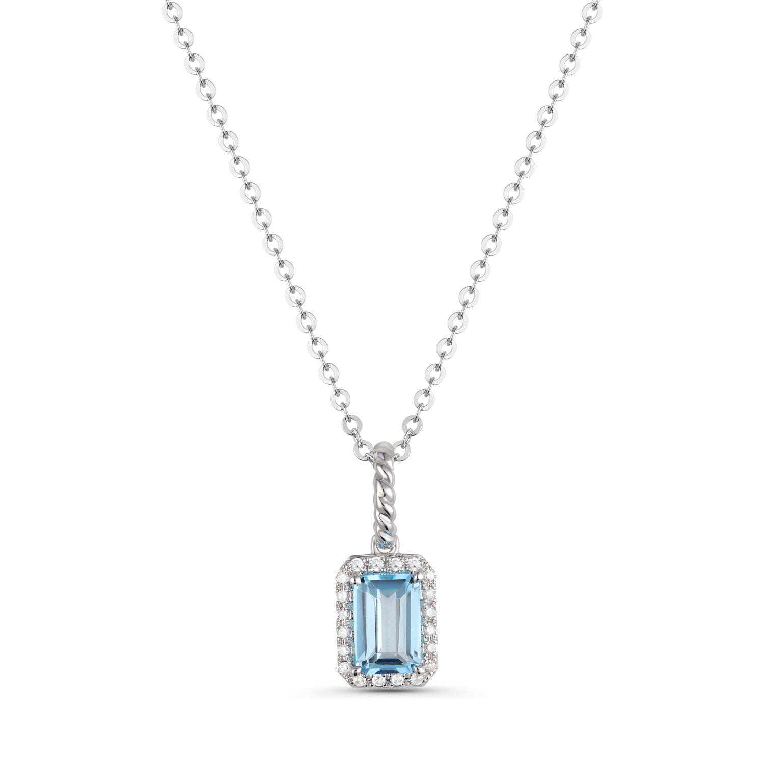 Luvente White Gold Blue Topaz Diamond Drop Halo Pendant