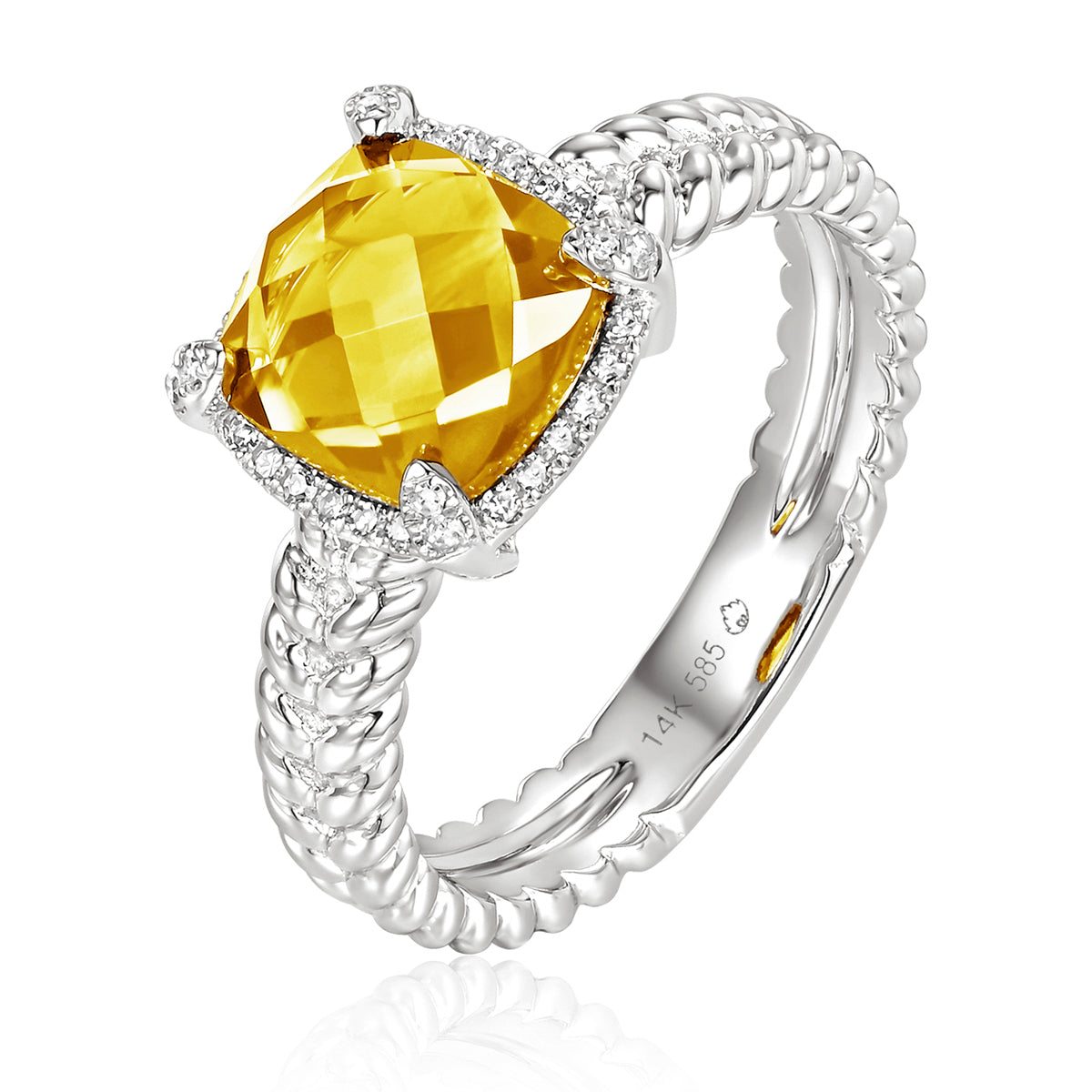 Gold Ring with Cushion Citrine KLENOTA