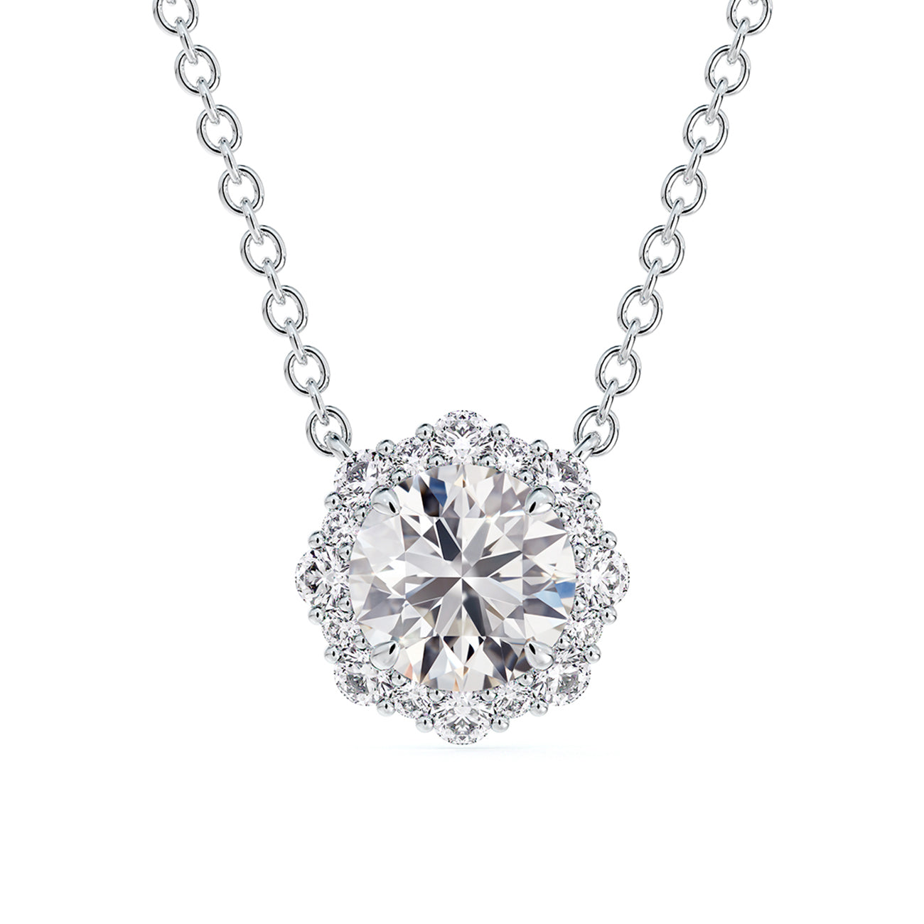 Round Brilliant Cut Diamond Halo Necklace