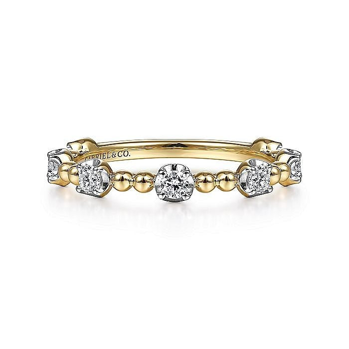 Gabriel & Co. Yellow Gold Bujukan and Diamond Station Ring - Diamond Fashion Rings - Women's