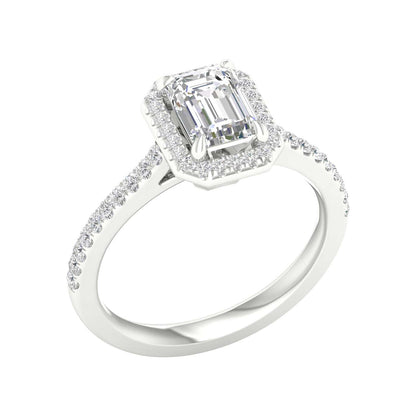 White Gold Laboratory Grown Emerald Cut Diamond Halo Engagement Ring