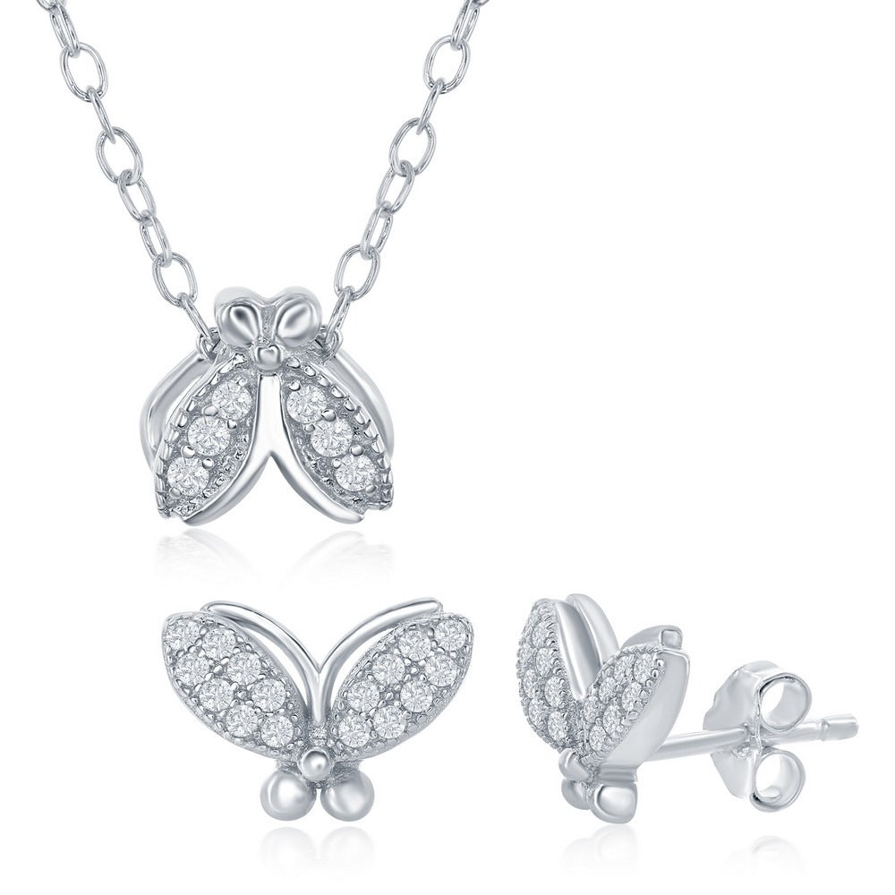 Sterling Silver Baby Bee Necklace & Earrings Set - Silver Jewelry Misc.