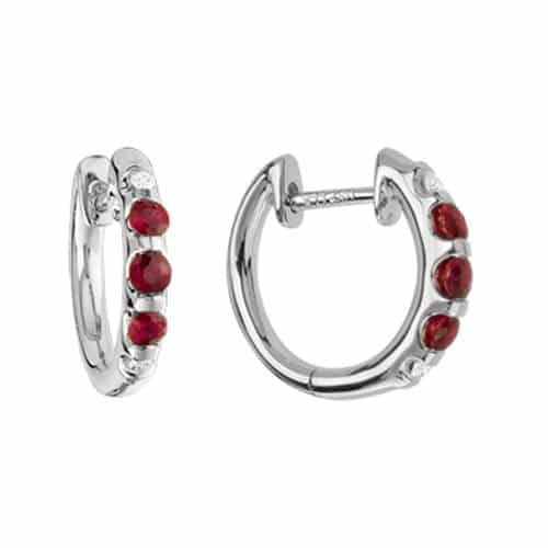 White Gold Ruby and Diamond Earrings - Colored Stone Earrings