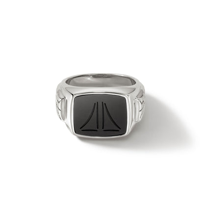 John Hardy Sterling Silver Black Onyx Carved Signet Ring