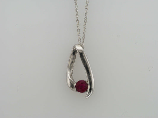 14 Karat White Gold Ruby Pendant - Colored Stone Pendants