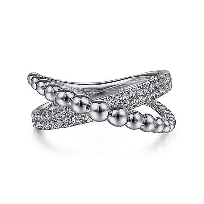 Gabriel & Co Sterling Silver White Sapphire Bujukan Criss Cross Ring - Ladies Silver Rings