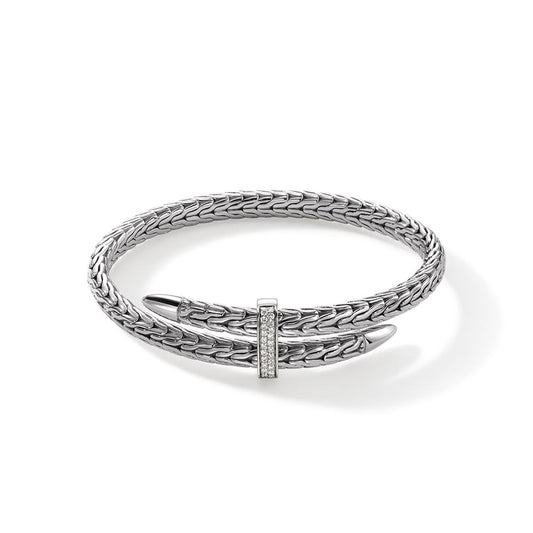 John Hardy Sterling Silver Spear Flex Cuff Diamond Bracelet