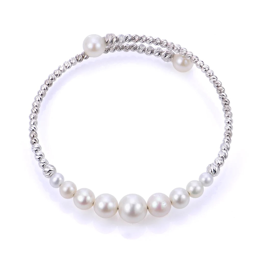 Imperial Sterling Silver Graduated Freshwater Cultured Pearl Brilliance Cuff Bracelet