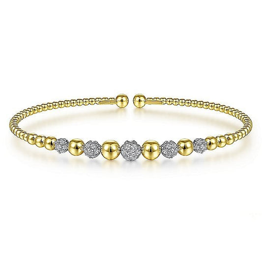 Gabriel & Co. Yellow and White Gold Bujukan Diamond Station Bangle Bracelet