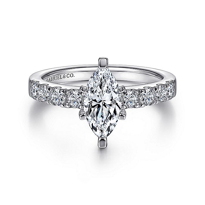 Gabriel & Co White Gold Marquise Shape Semi-Mount Engagement Ring - Diamond Semi-Mount Rings