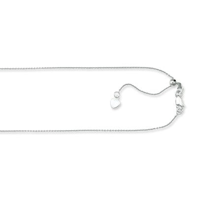 Sterling Silver Rhodium Finished Adjustable 22 Inch Long 1.1mm Adjustable Cable Chain - Silver Chains