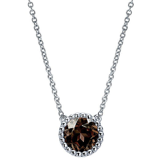 Gabriel & Co Silver Round Smoky Quartz Pendant Necklace - Colored Stone Necklace