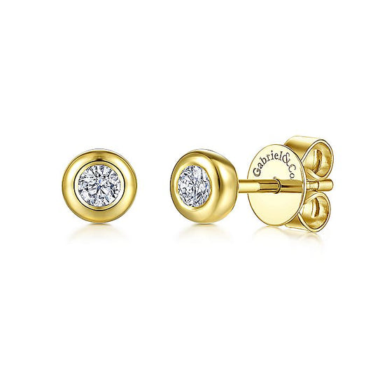 Gabriel & Co Yellow Gold Bezel Set White Sapphire Stud Earrings - Colored Stone Earrings