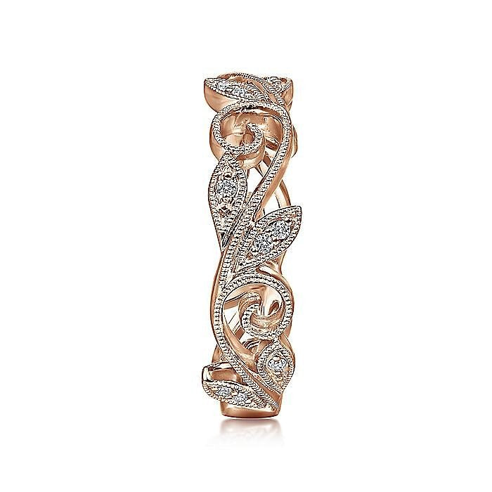 Gabriel & Co. 14 Karat Rose Gold Scrolling Floral Diamond Stackable Ring - Diamond Fashion Rings - Women's