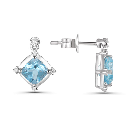 Luvente White Gold Blue Topaz & Diamond Drop Earrings