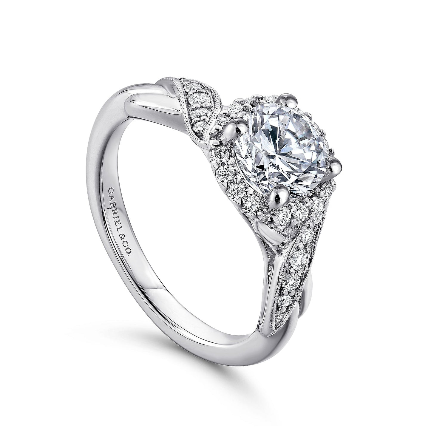 Gabriel & Co. 14 Karat White Gold Round Halo Semi-Mount Engagement Ring - Diamond Semi-Mount Rings