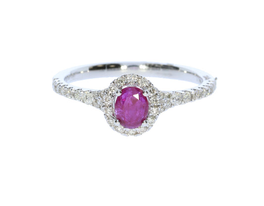 White Gold Halo Ruby And Diamond Fashion Ring - Colored Stone Rings - Women's