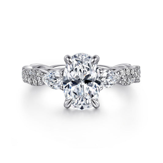 Gabriel & Co. White Gold Oval Three Stone Twisted Diamond Semi-Mount Engagement Ring - Diamond Semi-Mount Rings