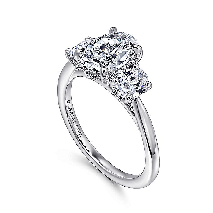 Gabriel & Co. White Gold Oval Three Stone Semi-Mount Engagement Ring - Diamond Semi-Mount Rings