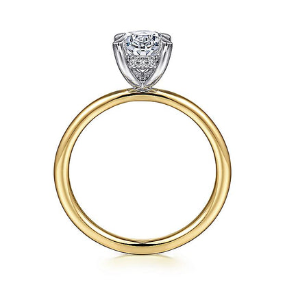 Gabriel & Co. Yellow and White Gold Oval Hidden Halo Semi-Mount Engagement Ring - Diamond Semi-Mount Rings