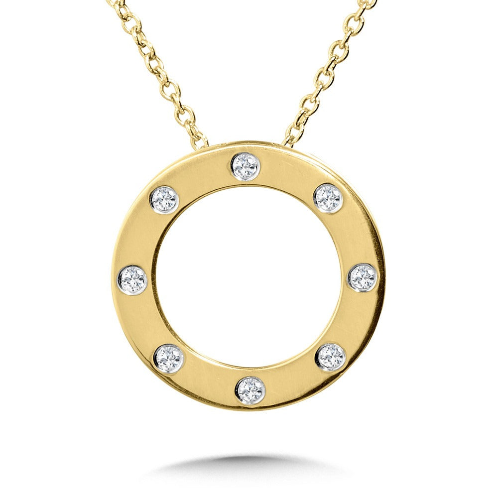 Yellow Gold Outline Circle Flush Set Diamond Pendant - Diamond Pendants