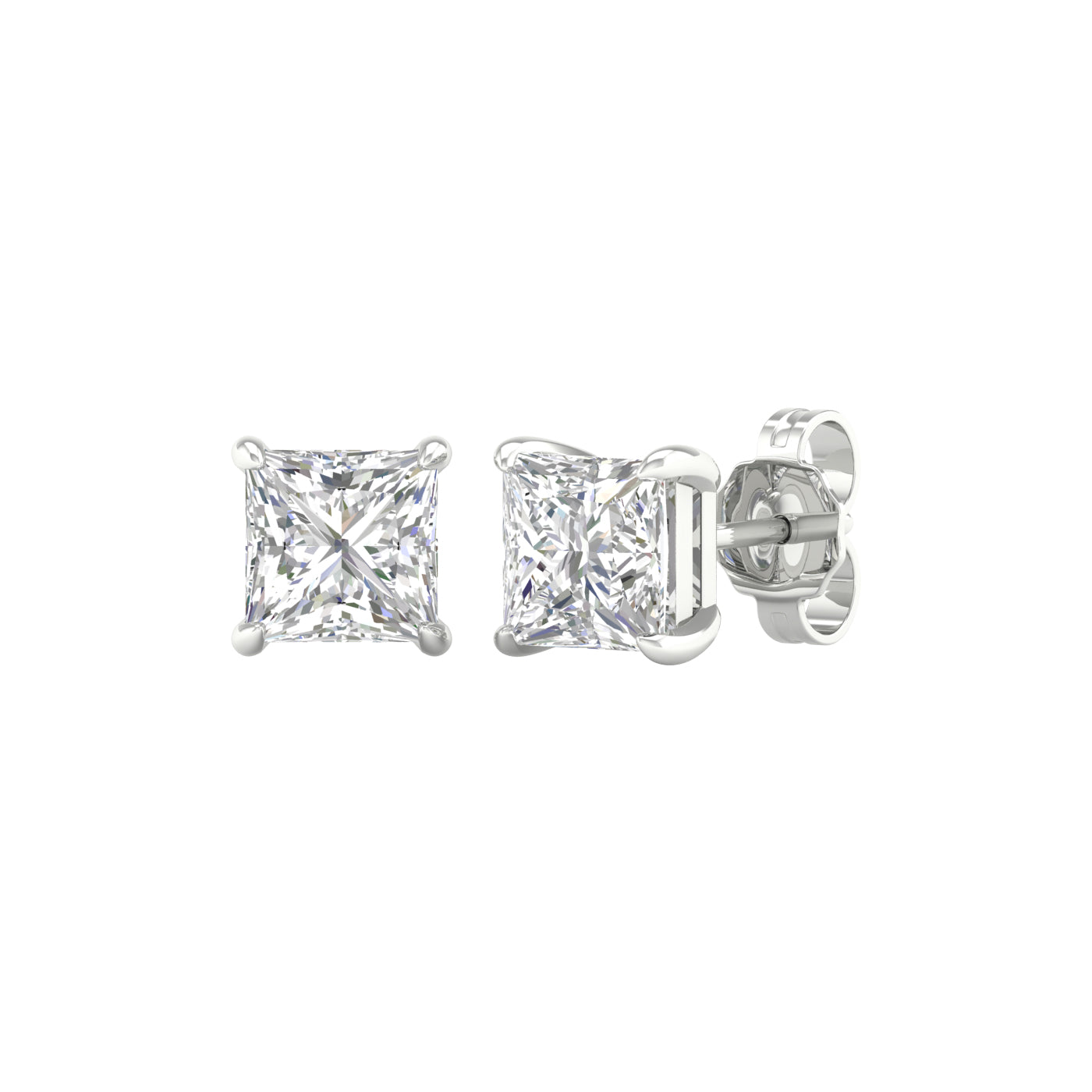 White Gold Laboratory Grown Princess Stud Earrings