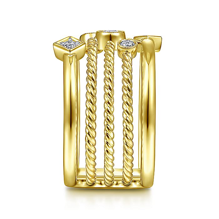 Ladies Gabriel & Co. Yellow Gold Multi Row Fashion Ring - Diamond Fashion Rings - Women's