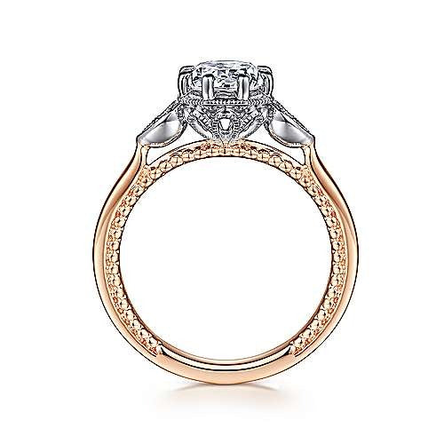 Gabriel & Co. Art Deco White & Rose Gold Round Diamond Engagement Ring - Diamond Semi-Mount Rings