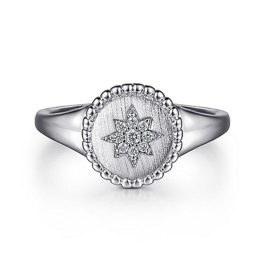 Gabriel & Co. Sterling Silver Signet Ring with Diamond Star - Diamond Fashion Rings - Women's