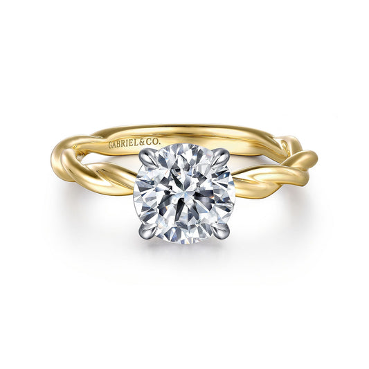 Gabriel & Co. 14 Karat Yellow and White Gold Round Twisted Semi-Mount Engagement Ring - Diamond Semi-Mount Rings