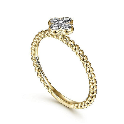 Gabriel & Co. Yellow Gold Diamond Cluster Clover and Bujukan Bead Ring - Diamond Fashion Rings - Women's