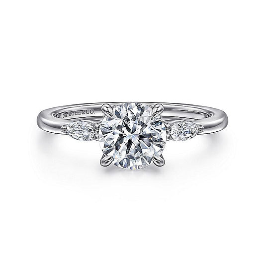 Gabriel & Co. White Gold Round Three Stone Semi-Mount Engagement Ring - Diamond Semi-Mount Rings