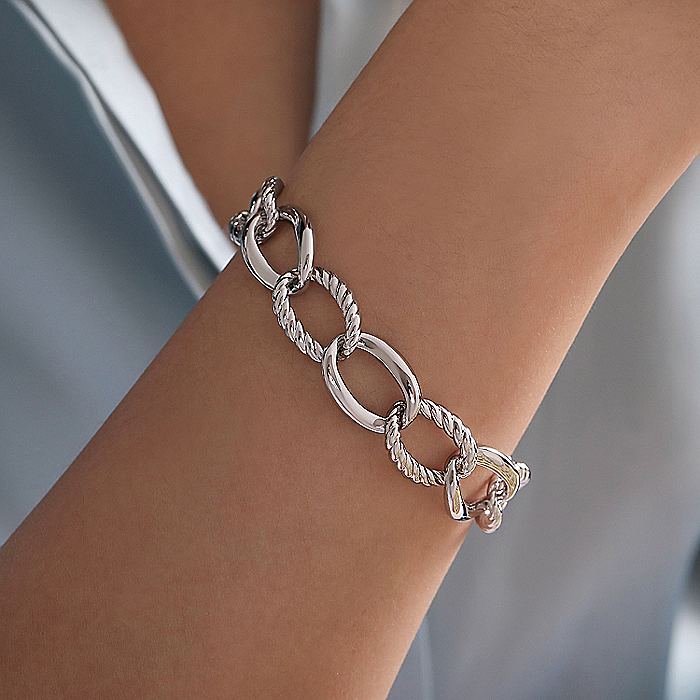 Gabriel & Co Sterling Silver Rope And Polish Bracelet - Silver Bracelets