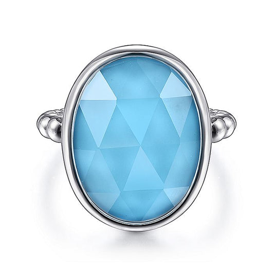 Gabriel & Co Sterling Silver Rock Crystal and Turquoise Oval Ring - Colored Stone Rings - Women's