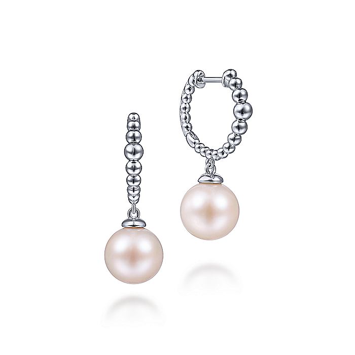 Gabriel & Co Sterling Silver Pearl Beaded Drop Huggies - Pearl Earrings