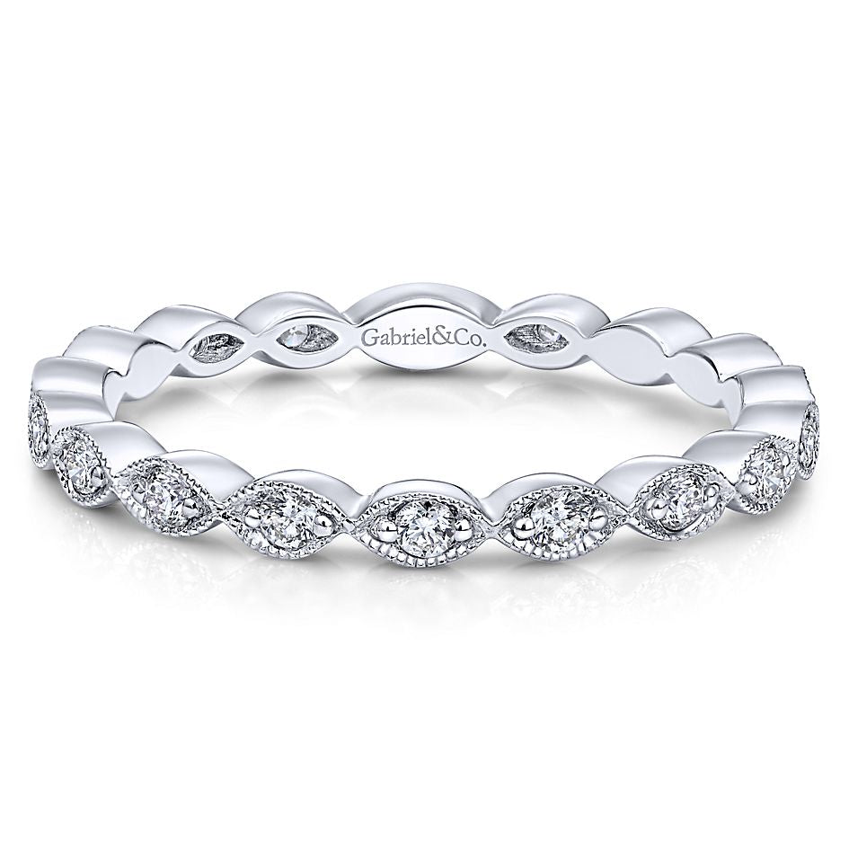 Gabriel & Co White Gold Marquise Station Diamond Stackable Ring - Diamond Fashion Rings - Women's