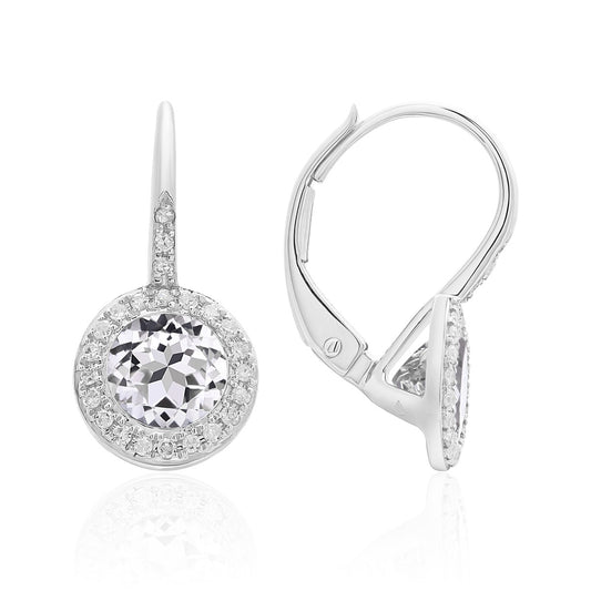 Luvente White Gold White Topaz and Diamond Earrings