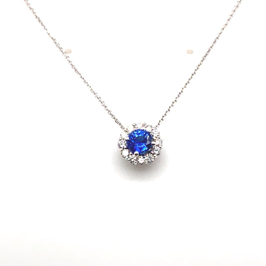 White Gold Sapphire and Diamond Pendant - Colored Stone Pendants