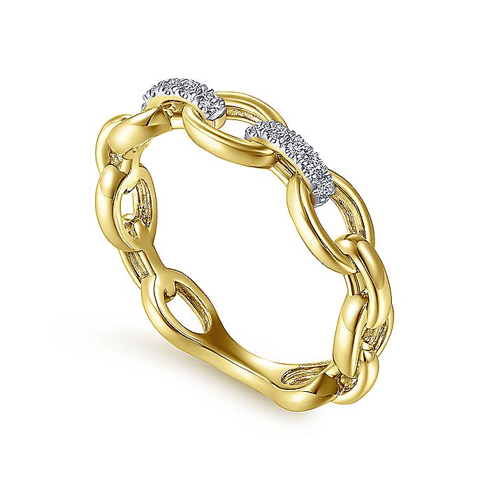 Gabriel & Co Yellow Gold Oval Chain Link Diamond Ring - Diamond Fashion Rings - Women's