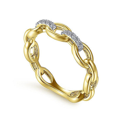 Gabriel & Co Yellow Gold Oval Chain Link Diamond Ring - Diamond Fashion Rings - Women's