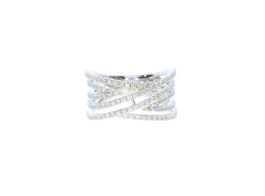 White Gold Cross-Over Diamond Fashion Ring - Diamond Fashion Rings - Women's