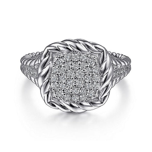 Gabriel & Co Sterling Silver White Sapphire Pavé Twisted Rope Framed Ring - Ladies Silver Rings