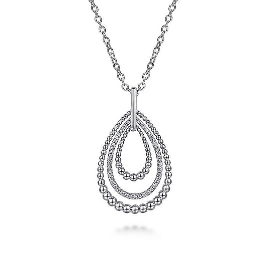 Gabriel & Co Sterling Silver 24 Inch Triple Teardrop White Sapphire Pendant Necklace