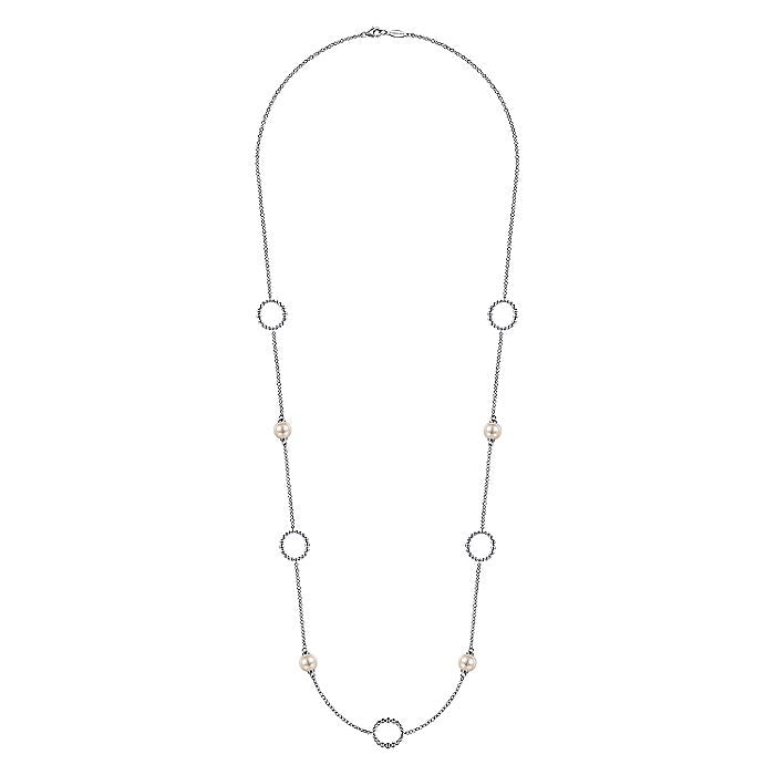 Gabriel & Co Sterling Silver Pearl and Open Circle Station Necklace - Pearl Necklace