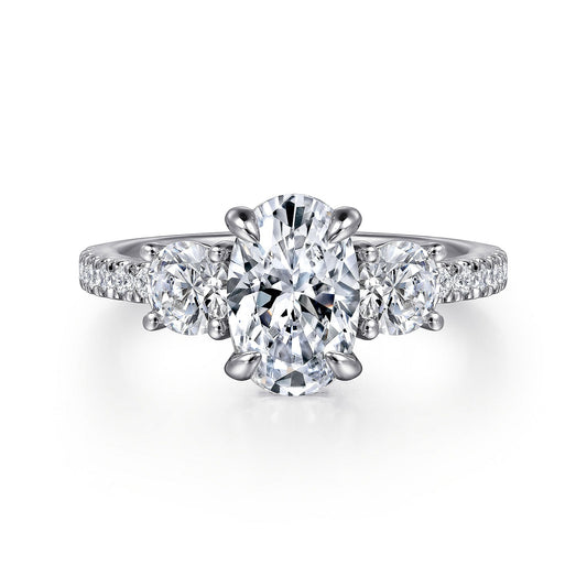 Gabriel & Co. White Gold Oval Three Stone Semi-Mount Engagement Ring - Diamond Semi-Mount Rings