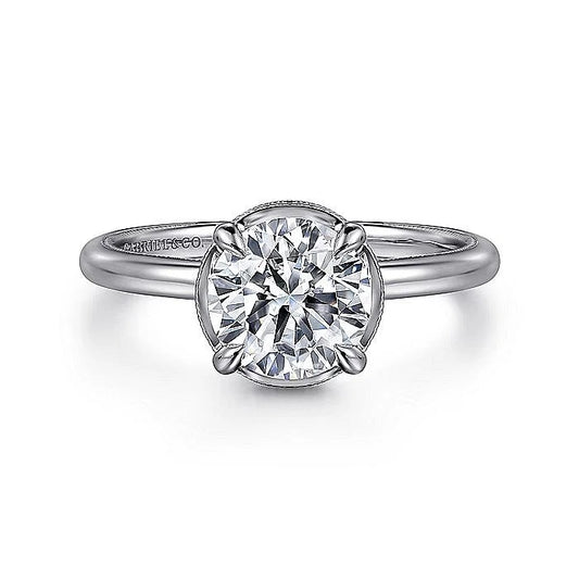 Gabriel & Co. White Gold Round Hidden Halo Semi-Mount Engagement Ring - Diamond Semi-Mount Rings