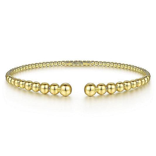 Gabriel & Co. Yellow Gold Beaded Open Cuff Bangle Bracelet - Gold Bracelets