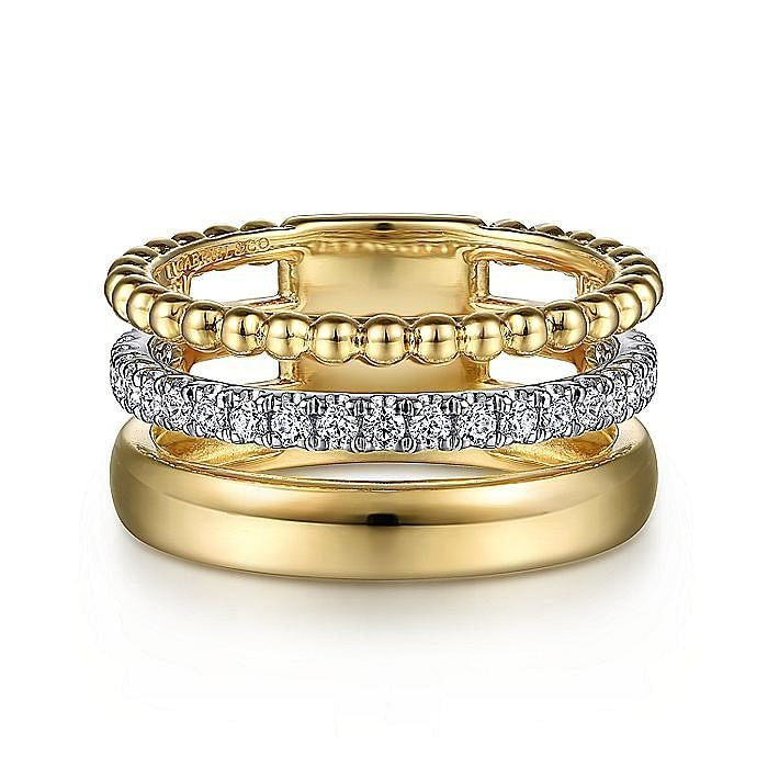 Gabriel & Co. Yellow and White Gold Diamond Bujukan Stacked Ring - Diamond Fashion Rings - Women's