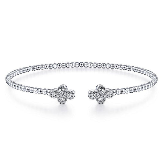 Gabriel & Co. White Gold Bujukan Split Cuff Bracelet with Quatrefoil Diamond Endcaps - Diamond Bracelets