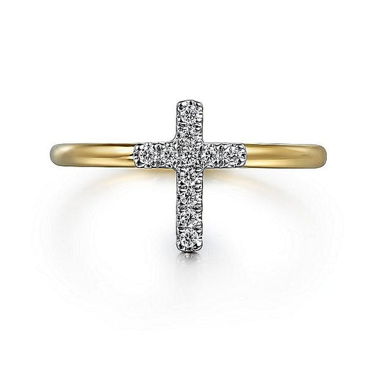 Gabriel & Co. Yellow and White Gold Diamond Cross Ring - Diamond Fashion Rings - Women's